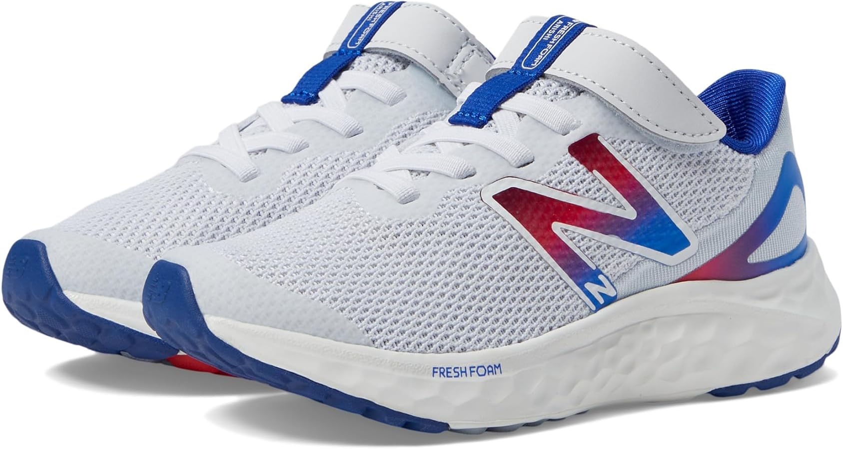 New Balance Fresh Foam Arishi V4 Bungee Lace with Top Strap Running Shoe, Quartz Grey/Team Royal/Team Red, 13.5 X-Wide US Unisex Little_Kid