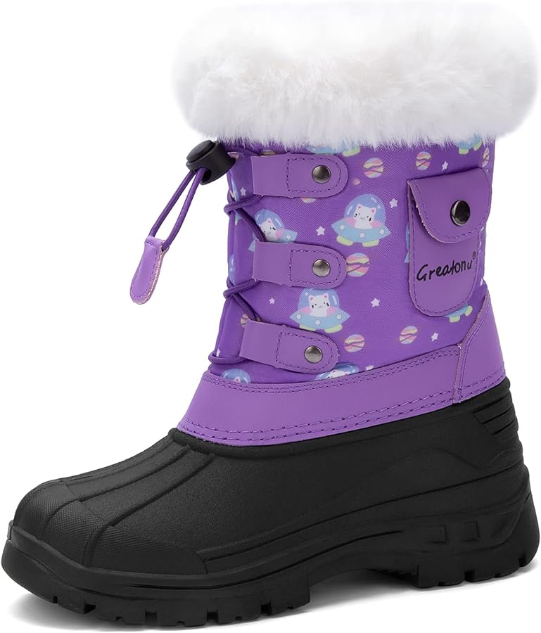 Greatonu Kids Snow Boots Waterproof Boys Girls Winter Boots Mid Calf Insulated Duck Boots