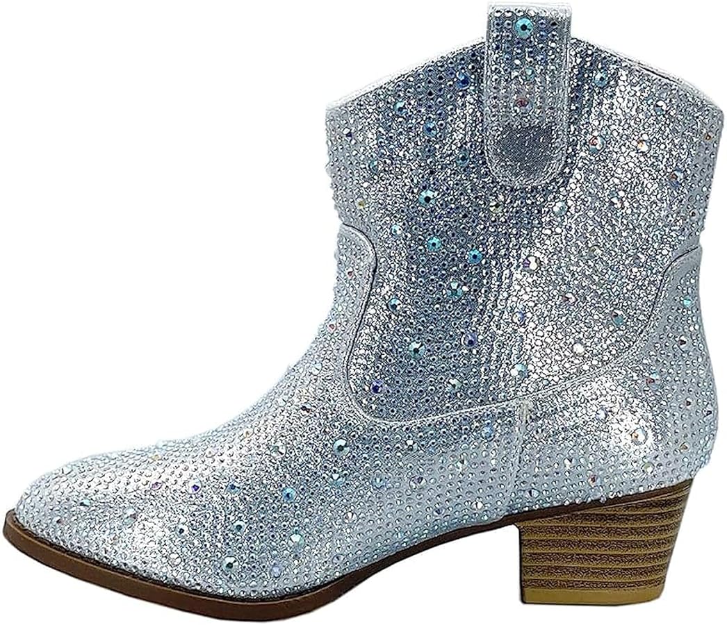 Forever Girls Rhinestone Cowboy Boots Kids Low Heel Dress Booties