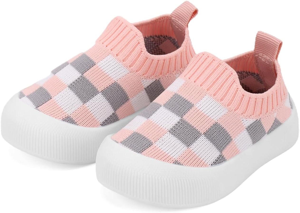 Baby First-Walking Shoes Trainers Toddler Infant Boys Girls Soft Sole Non Slip Cotton Canvas Mesh Breathable Lightweight TPR Material Slip-on Sneakers Outdoor