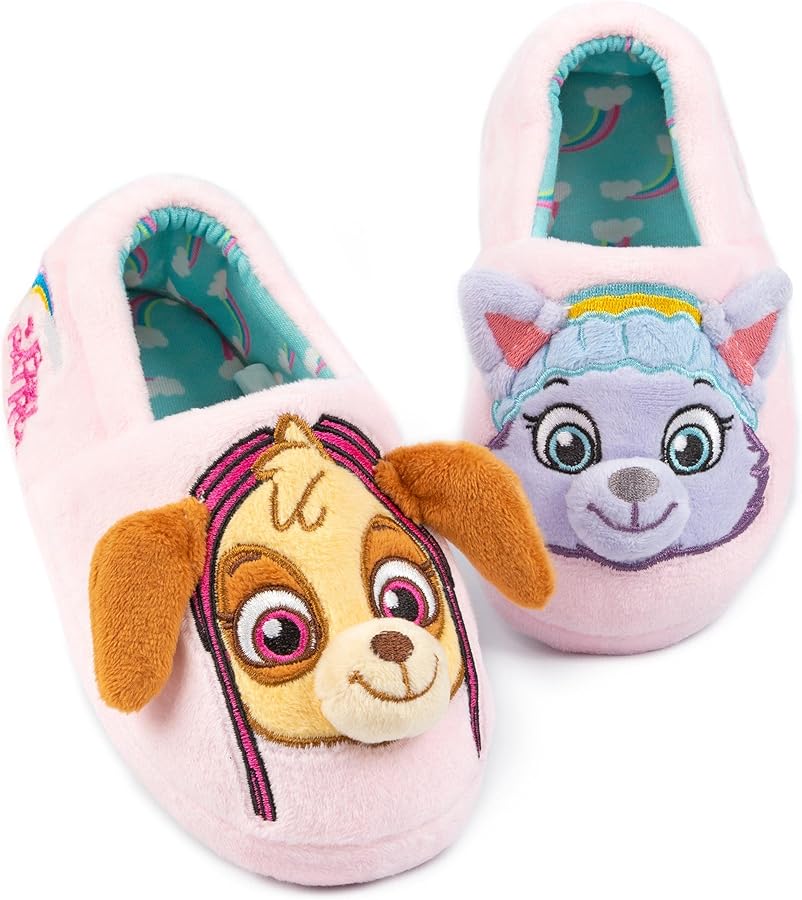 Paw Patrol Slippers Kids Toddlers | Girls Toddlers Animated Rescue Pups 3D Ears Everest Skye Pink Slip On House Shoes