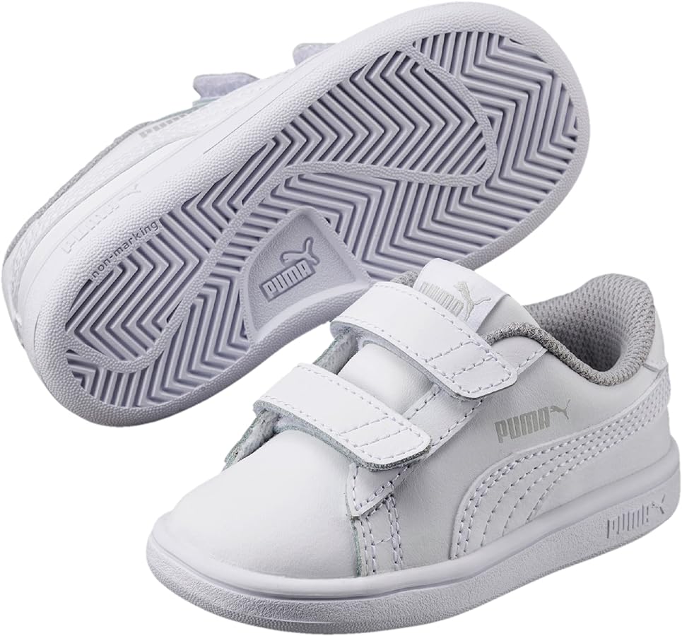 PUMA Girls' Smash V2 Hook and Loop Sneaker, Elderberry-Indigo-Silver-White, 2 M US Little Kid