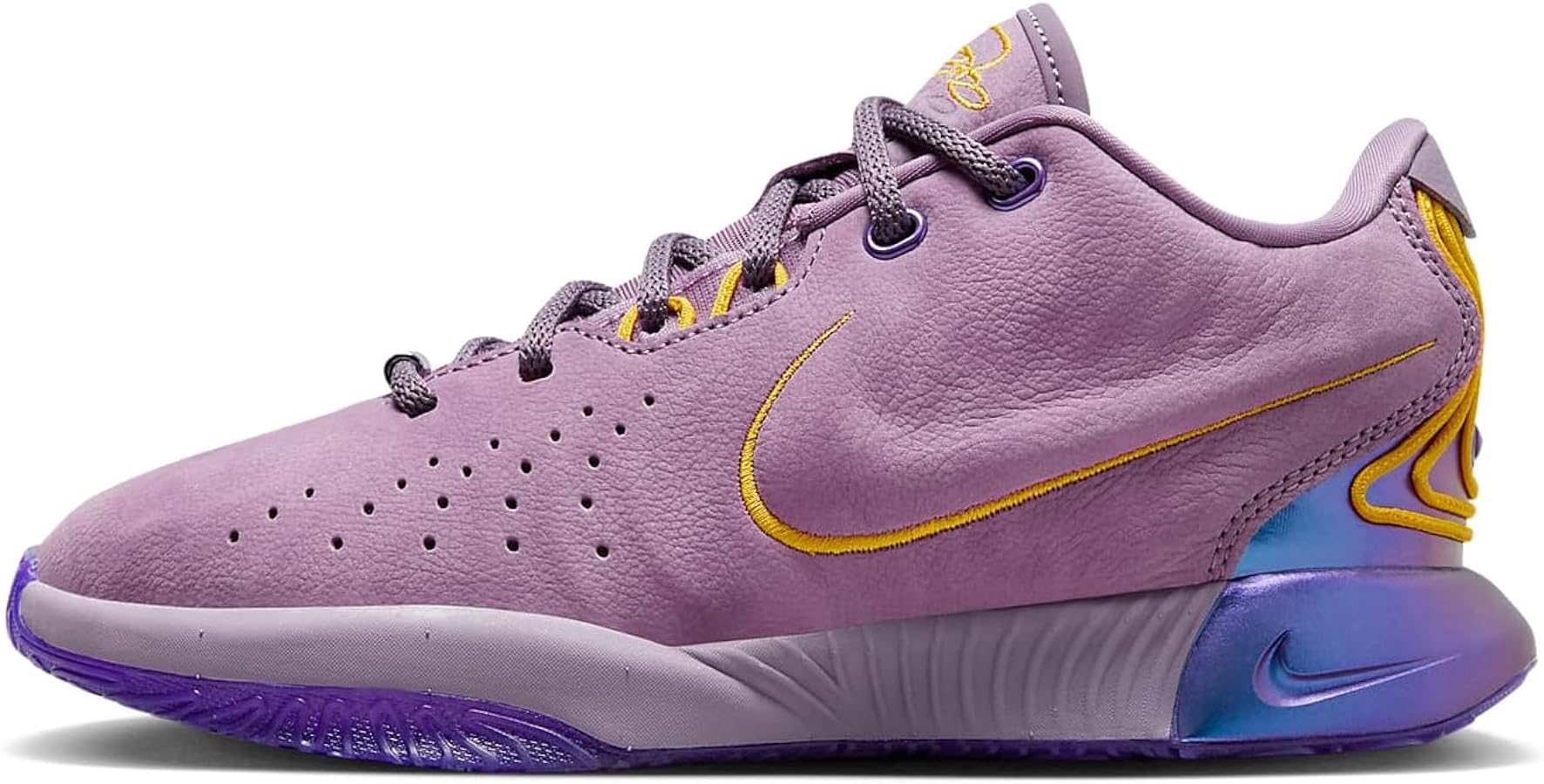 NIKE Lebron XXI Freshwater Big Kids' Basketball Shoes (FZ7189-500, Violet Dust/Purple Cosmos/University Gold) Size 7