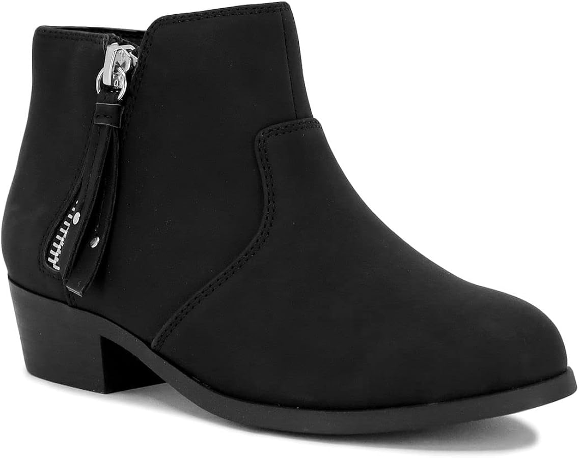 LONDON FOG Girls Black Alley Ankle Boot, Water Resistant, 1 inch Heel, Functioning Zipper