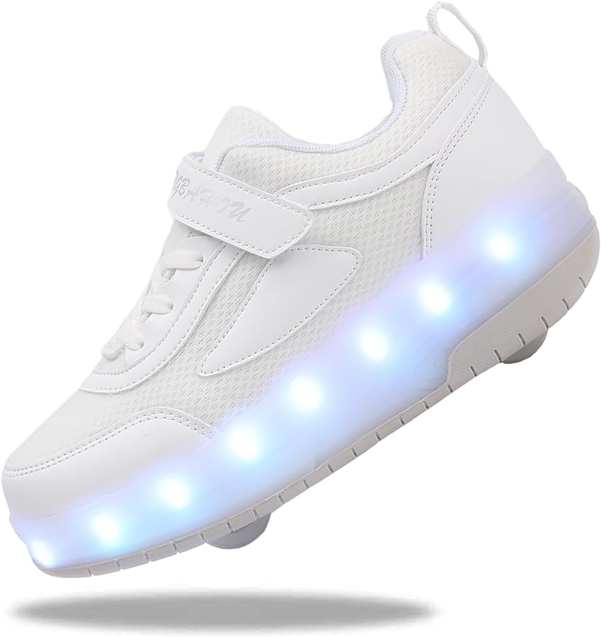 Kids Shoes with Double Wheels - Upgraded Kids Roller Shoes for Gifts, Retractable Wheels Skateboarding Shoes for Kids Sneakers Light Up Rechargeable for Birthday Party Gift