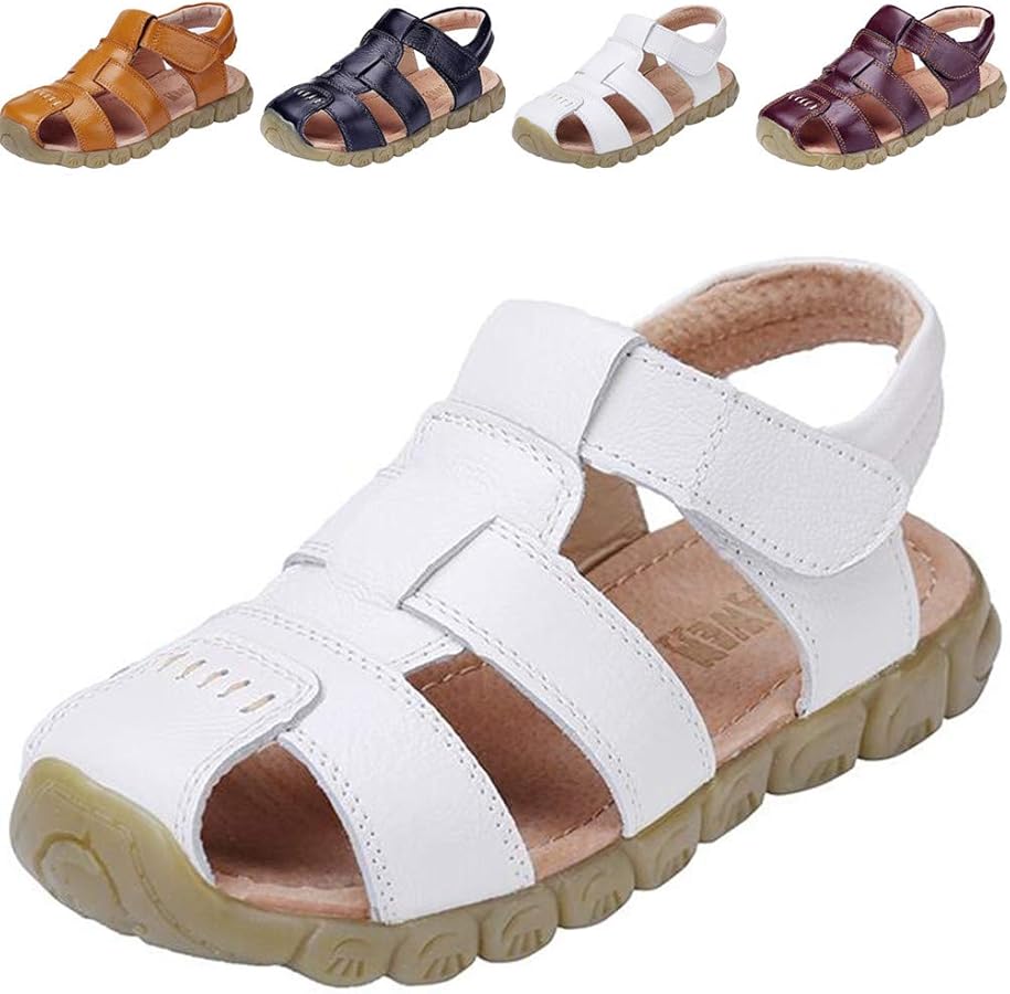 DADAWEN Boy's Girl's Leather Closed Toe Outdoor Sport Sandals (Toddler/Little Kid/Big Kid)